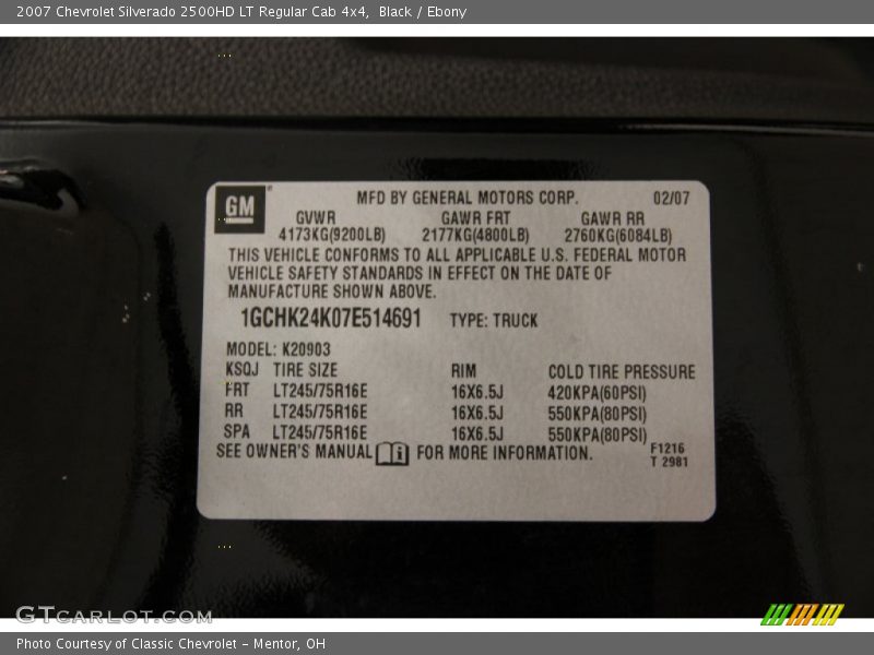 Black / Ebony 2007 Chevrolet Silverado 2500HD LT Regular Cab 4x4