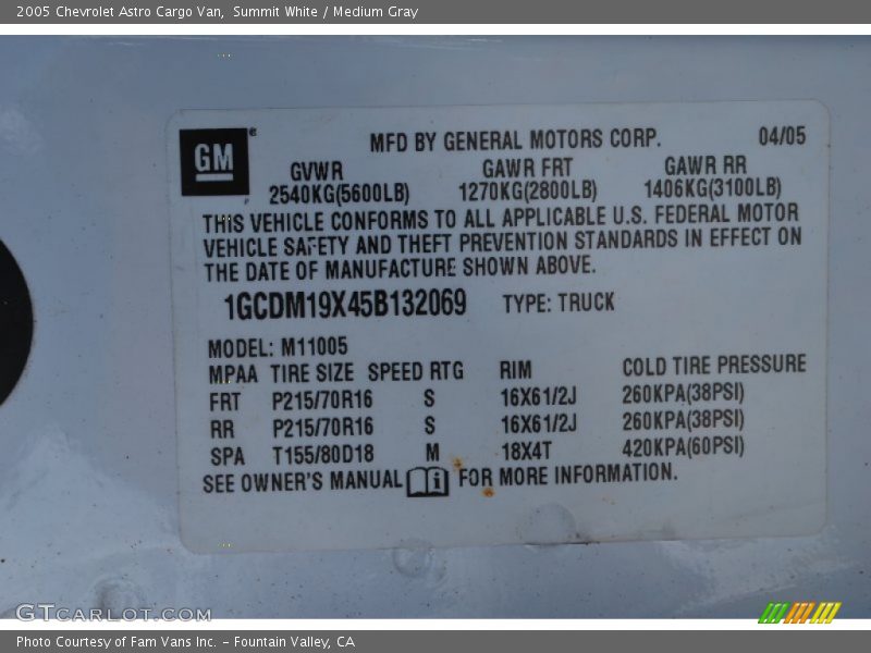 Summit White / Medium Gray 2005 Chevrolet Astro Cargo Van