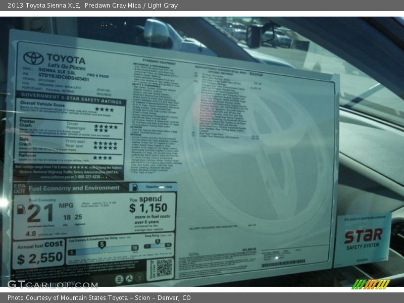 Predawn Gray Mica / Light Gray 2013 Toyota Sienna XLE