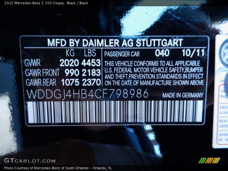 Black / Black 2012 Mercedes-Benz C 250 Coupe