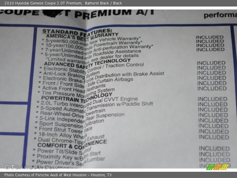 Bathurst Black / Black 2010 Hyundai Genesis Coupe 2.0T Premium