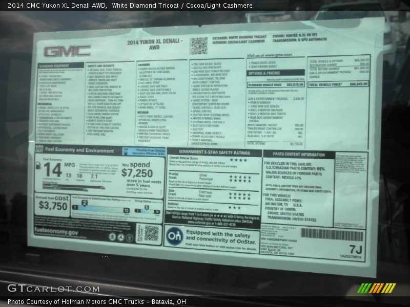  2014 Yukon XL Denali AWD Window Sticker