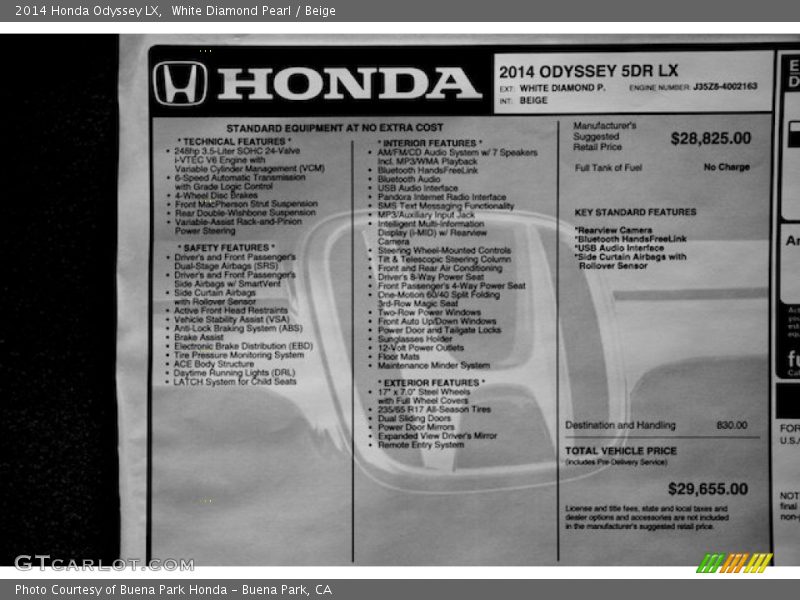 White Diamond Pearl / Beige 2014 Honda Odyssey LX