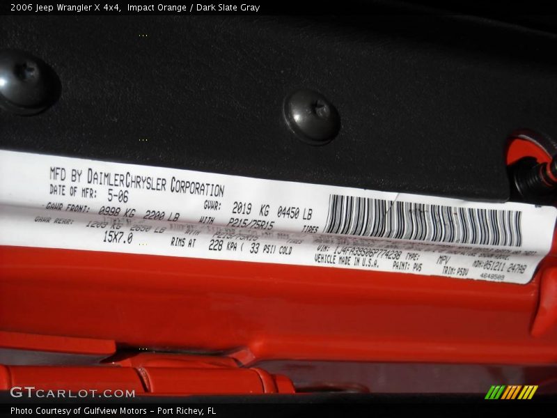 Impact Orange / Dark Slate Gray 2006 Jeep Wrangler X 4x4