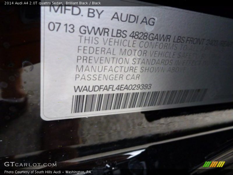 Brilliant Black / Black 2014 Audi A4 2.0T quattro Sedan