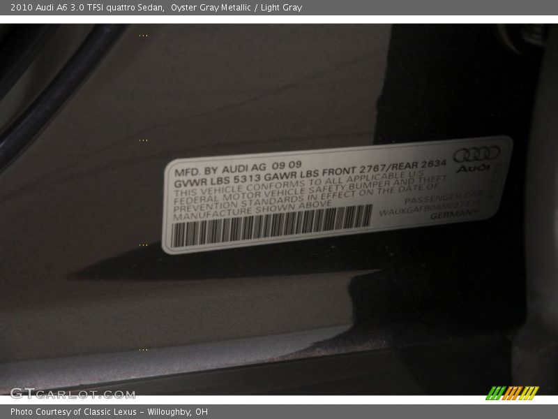 Oyster Gray Metallic / Light Gray 2010 Audi A6 3.0 TFSI quattro Sedan