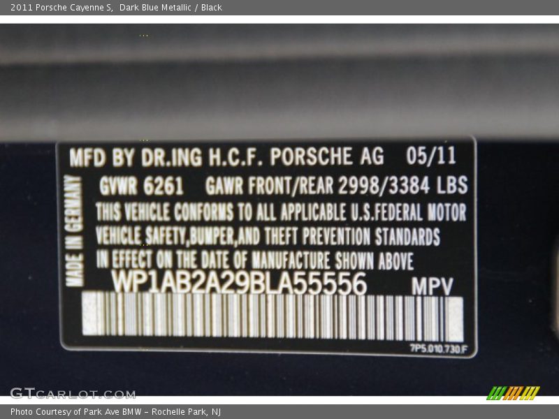 Dark Blue Metallic / Black 2011 Porsche Cayenne S