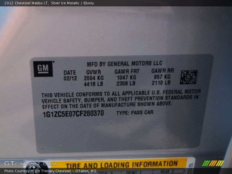 Silver Ice Metallic / Ebony 2012 Chevrolet Malibu LT