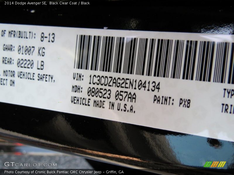 Black Clear Coat / Black 2014 Dodge Avenger SE