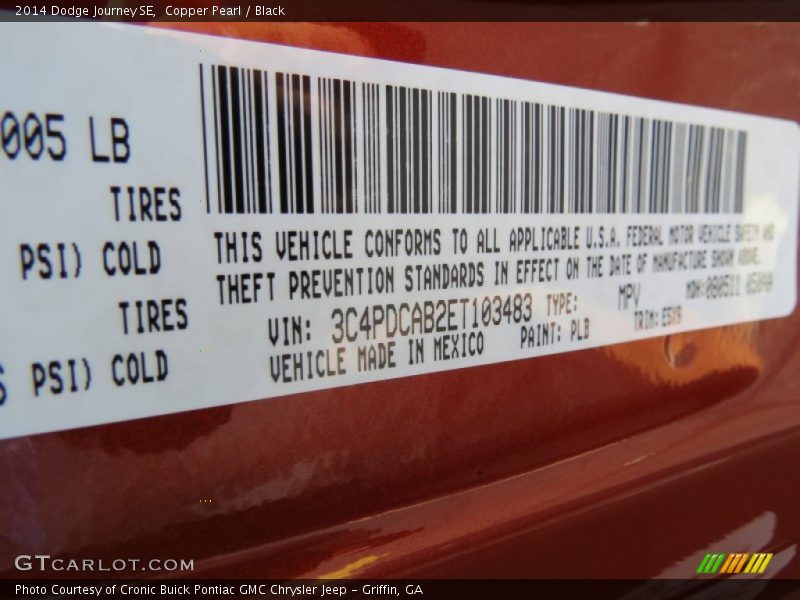 2014 Journey SE Copper Pearl Color Code PLB