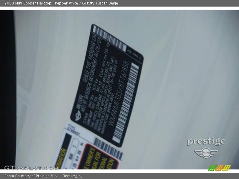 Pepper White / Gravity Tuscan Beige 2008 Mini Cooper Hardtop