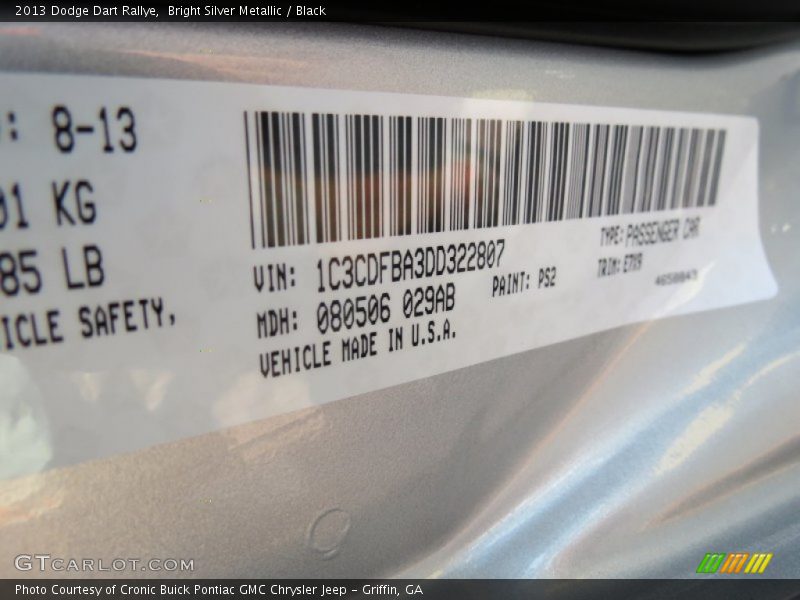 Bright Silver Metallic / Black 2013 Dodge Dart Rallye