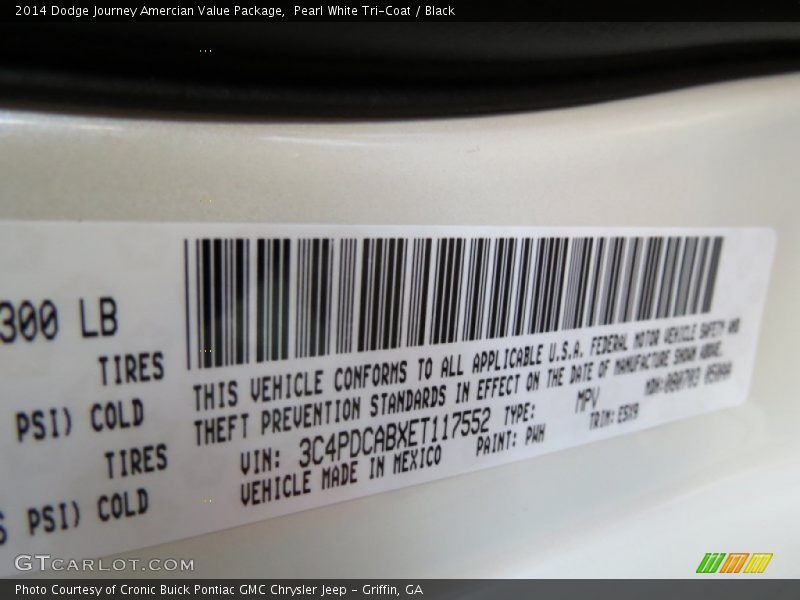 2014 Journey Amercian Value Package Pearl White Tri-Coat Color Code PWH