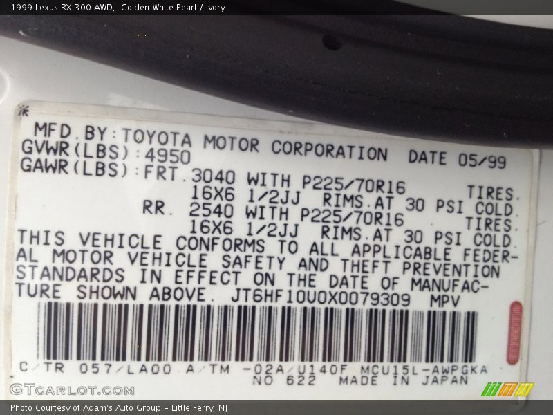 Golden White Pearl / Ivory 1999 Lexus RX 300 AWD