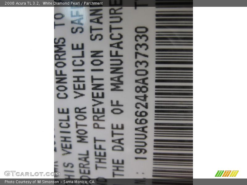 White Diamond Pearl / Parchment 2008 Acura TL 3.2