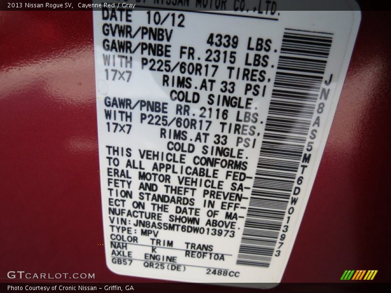 Cayenne Red / Gray 2013 Nissan Rogue SV