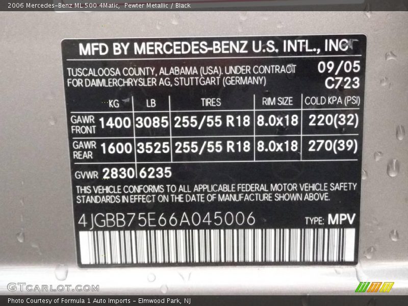 Pewter Metallic / Black 2006 Mercedes-Benz ML 500 4Matic