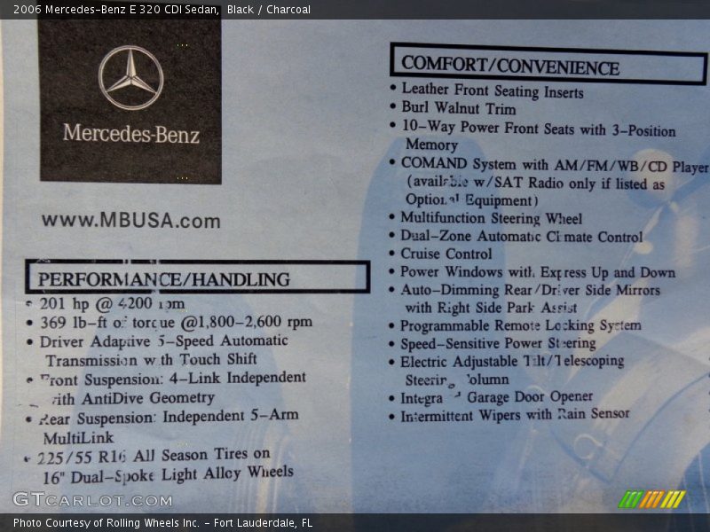  2006 E 320 CDI Sedan Window Sticker