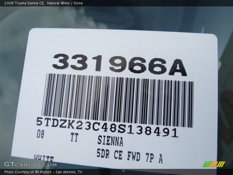 Natural White / Stone 2008 Toyota Sienna CE