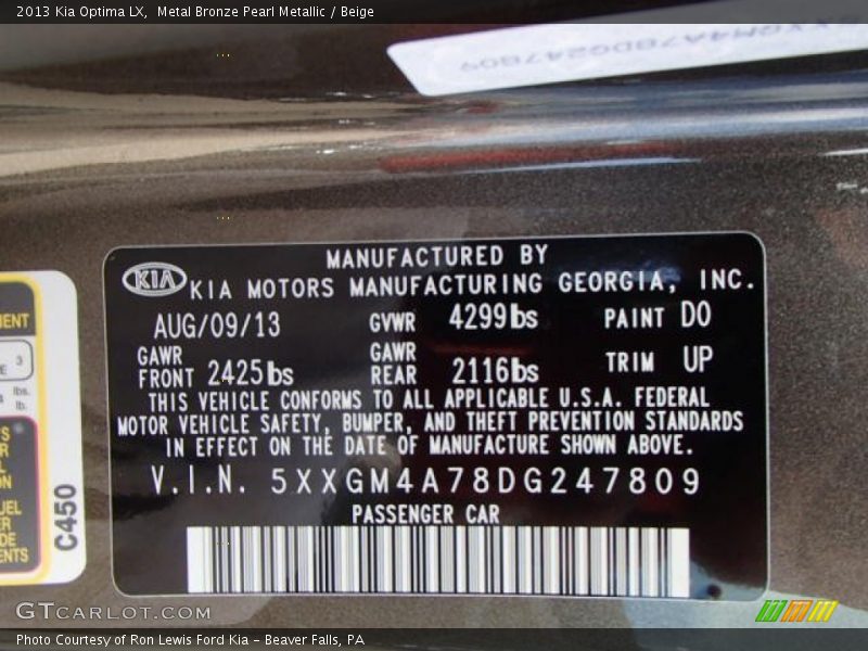 Metal Bronze Pearl Metallic / Beige 2013 Kia Optima LX