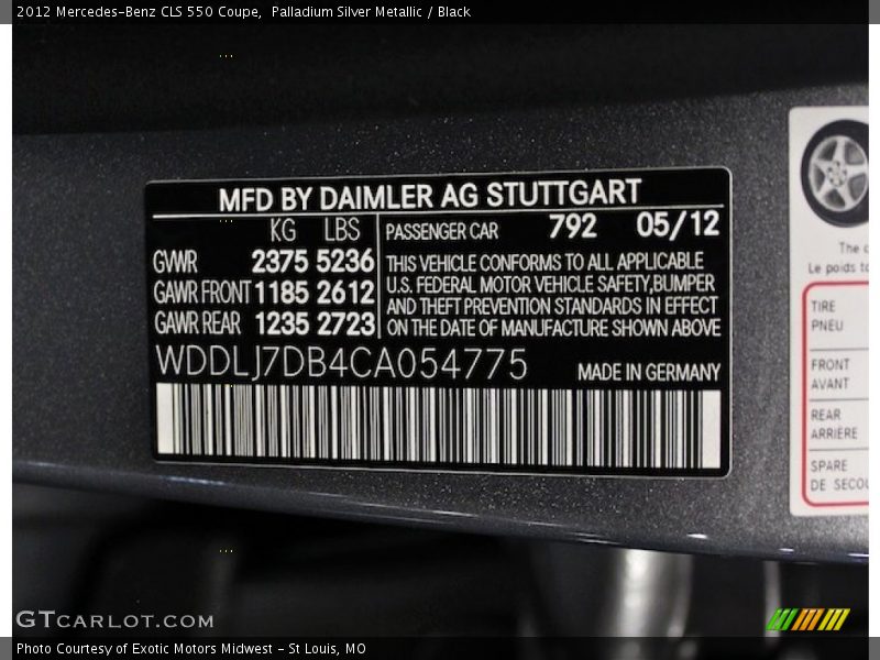 2012 CLS 550 Coupe Palladium Silver Metallic Color Code 792