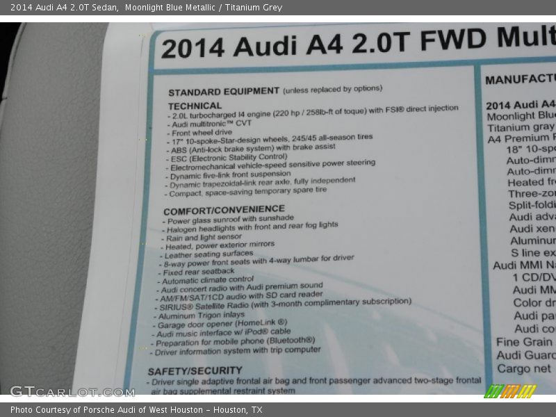 Moonlight Blue Metallic / Titanium Grey 2014 Audi A4 2.0T Sedan