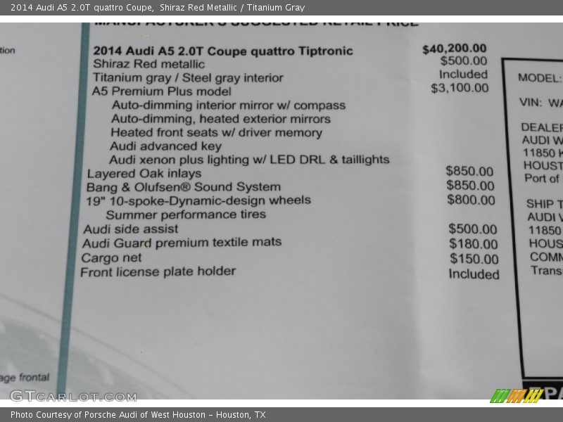  2014 A5 2.0T quattro Coupe Window Sticker