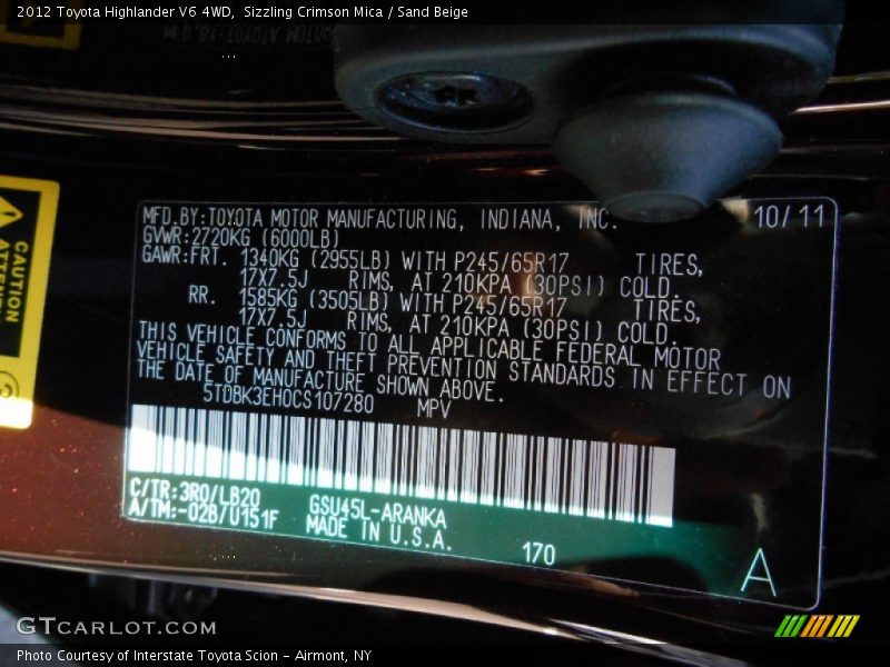 Sizzling Crimson Mica / Sand Beige 2012 Toyota Highlander V6 4WD