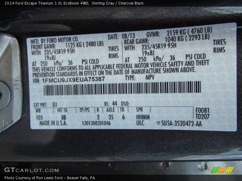 Sterling Gray / Charcoal Black 2014 Ford Escape Titanium 1.6L EcoBoost 4WD