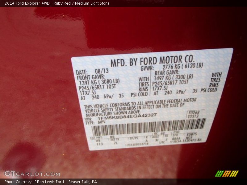 2014 Explorer 4WD Ruby Red Color Code RR