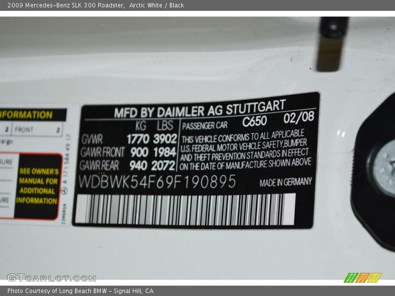 Arctic White / Black 2009 Mercedes-Benz SLK 300 Roadster