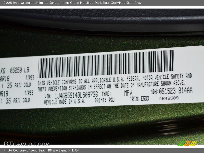Jeep Green Metallic / Dark Slate Gray/Med Slate Gray 2008 Jeep Wrangler Unlimited Sahara