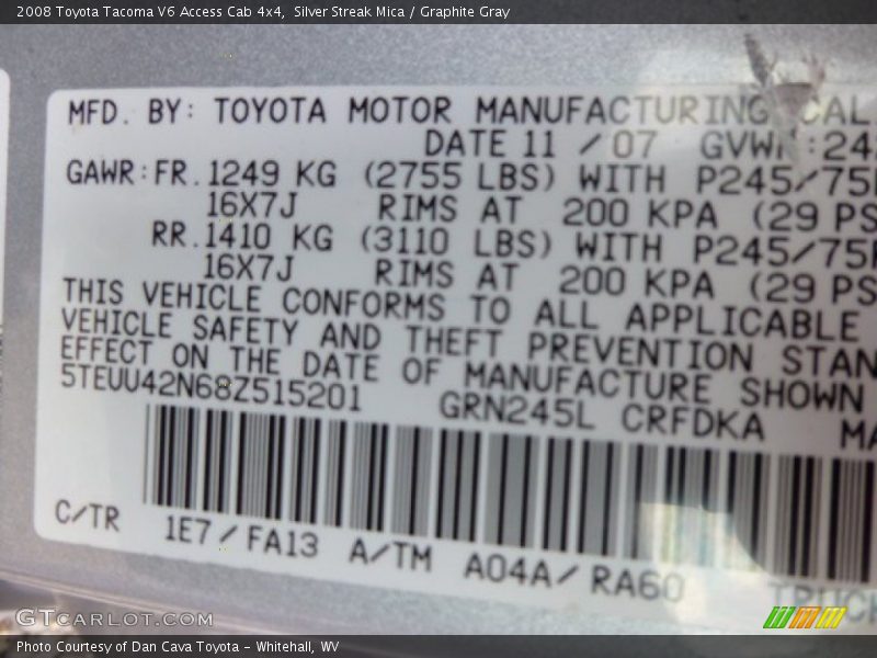 Silver Streak Mica / Graphite Gray 2008 Toyota Tacoma V6 Access Cab 4x4