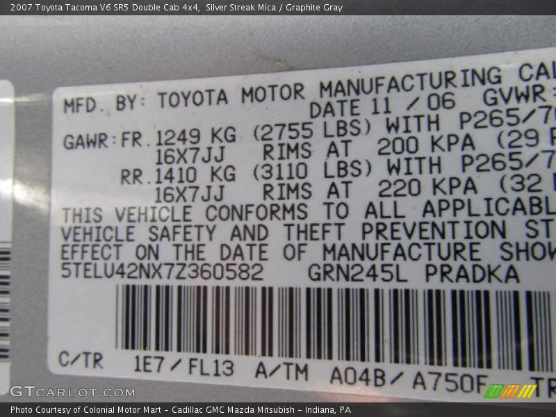Silver Streak Mica / Graphite Gray 2007 Toyota Tacoma V6 SR5 Double Cab 4x4