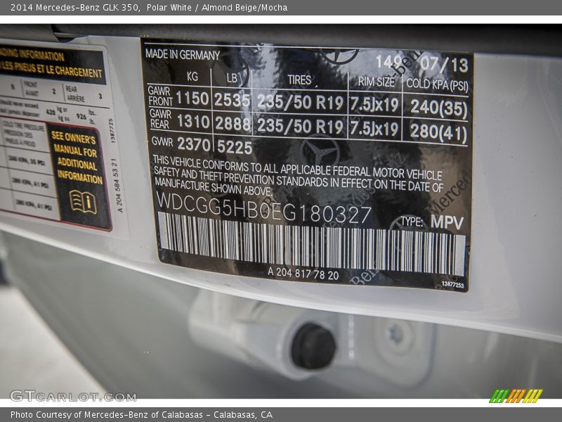 Polar White / Almond Beige/Mocha 2014 Mercedes-Benz GLK 350