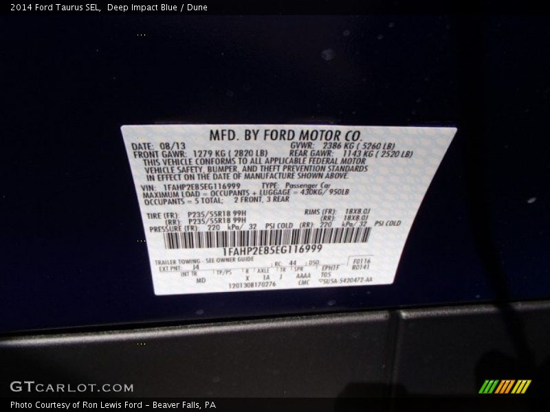 2014 Taurus SEL Deep Impact Blue Color Code J4
