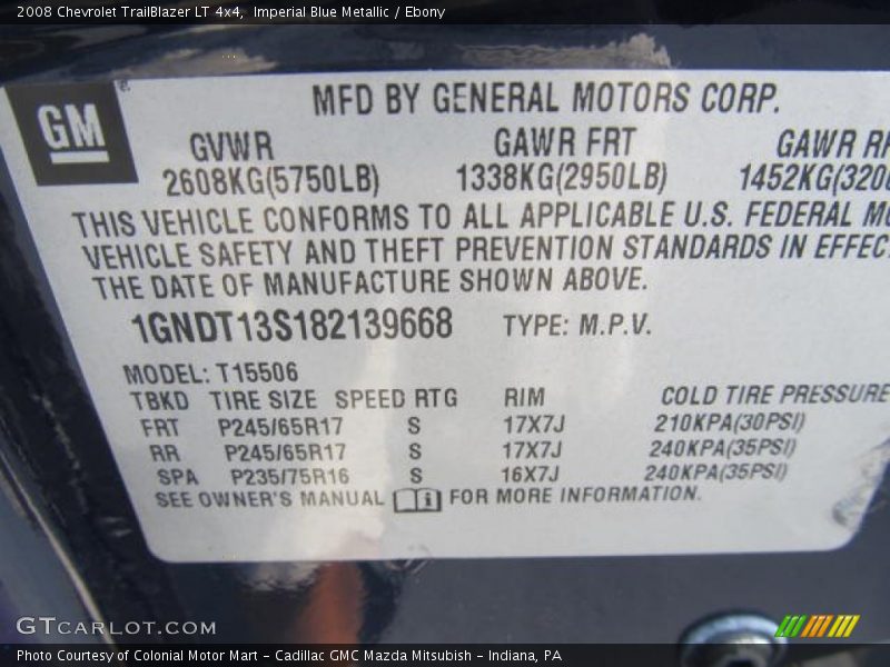Imperial Blue Metallic / Ebony 2008 Chevrolet TrailBlazer LT 4x4