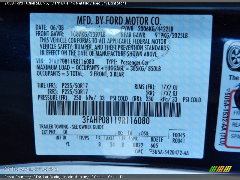 Dark Blue Ink Metallic / Medium Light Stone 2009 Ford Fusion SEL V6