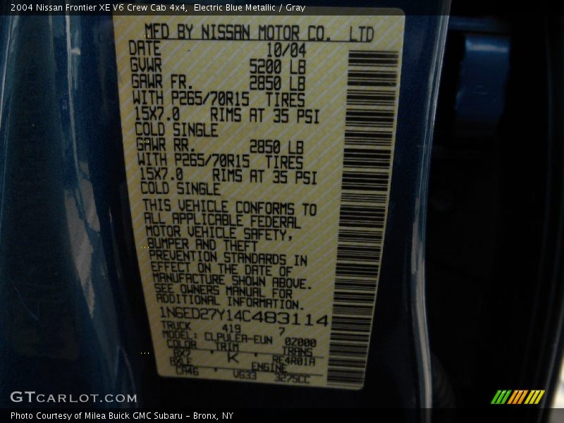 Electric Blue Metallic / Gray 2004 Nissan Frontier XE V6 Crew Cab 4x4