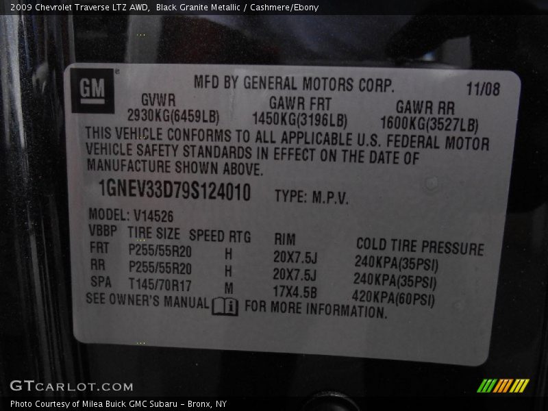 Black Granite Metallic / Cashmere/Ebony 2009 Chevrolet Traverse LTZ AWD