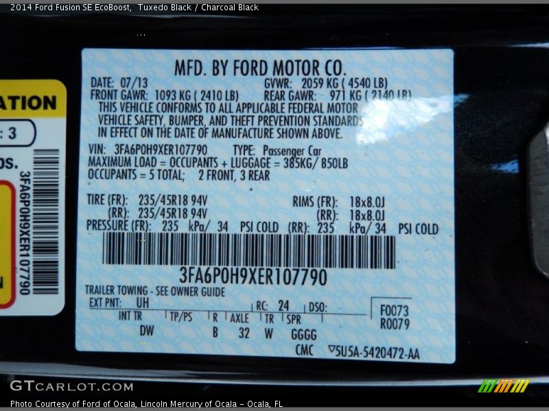 2014 Fusion SE EcoBoost Tuxedo Black Color Code UH