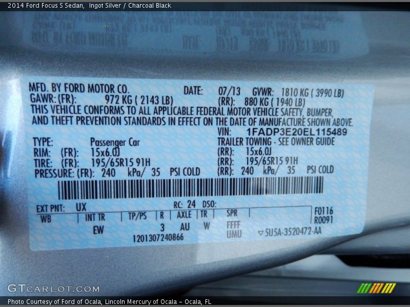 Ingot Silver / Charcoal Black 2014 Ford Focus S Sedan