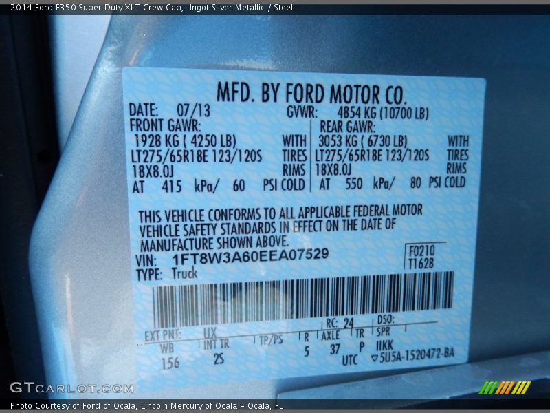 Ingot Silver Metallic / Steel 2014 Ford F350 Super Duty XLT Crew Cab