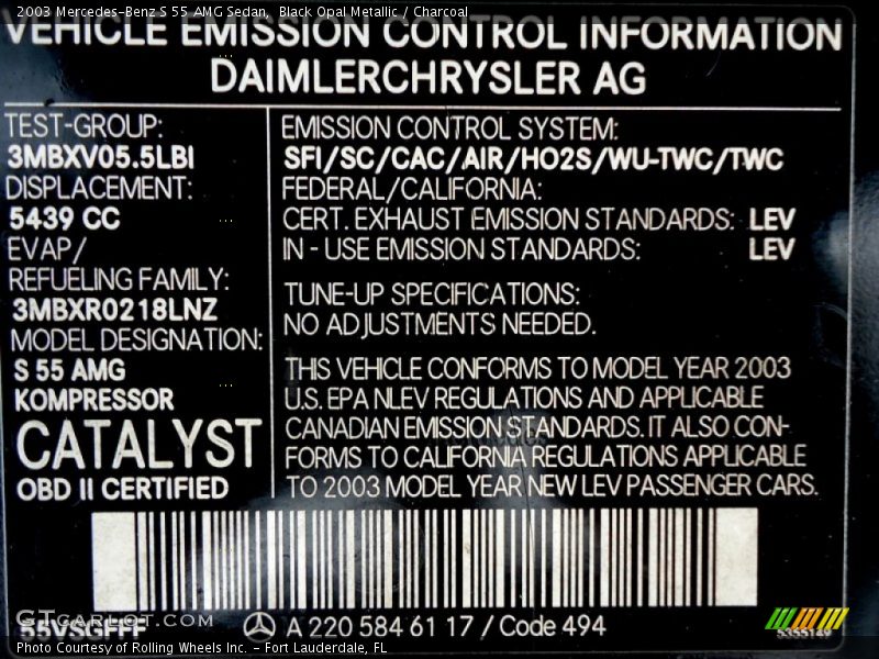 Black Opal Metallic / Charcoal 2003 Mercedes-Benz S 55 AMG Sedan