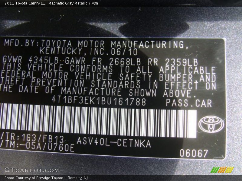 Magnetic Gray Metallic / Ash 2011 Toyota Camry LE