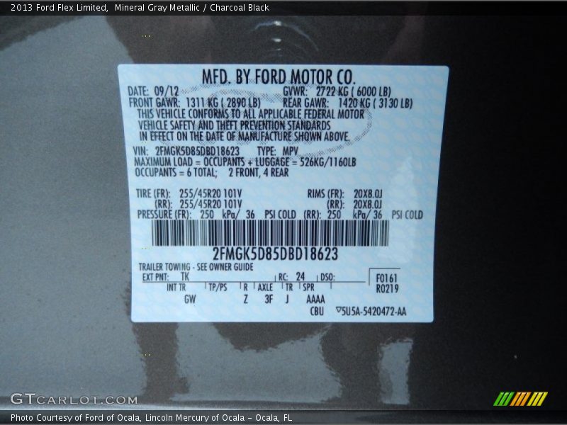 Mineral Gray Metallic / Charcoal Black 2013 Ford Flex Limited