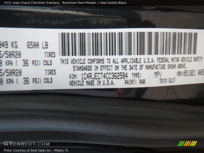 Maximum Steel Metallic / New Saddle/Black 2012 Jeep Grand Cherokee Overland