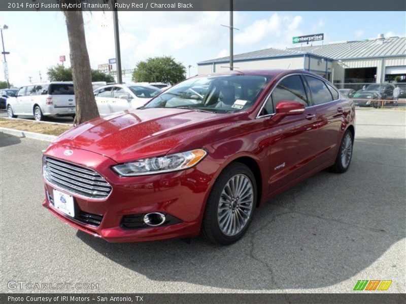 Ruby Red / Charcoal Black 2014 Ford Fusion Hybrid Titanium