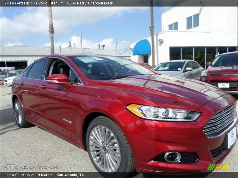 Ruby Red / Charcoal Black 2014 Ford Fusion Hybrid Titanium