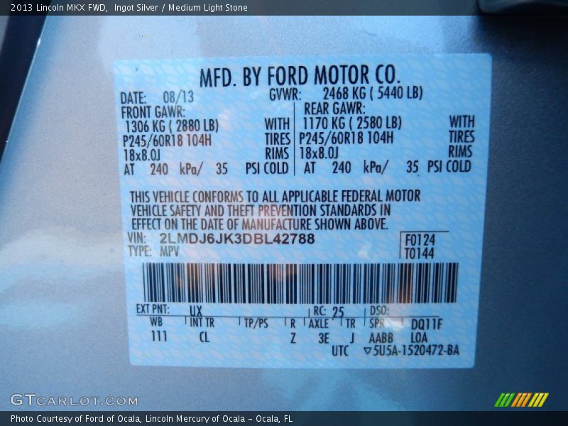 Ingot Silver / Medium Light Stone 2013 Lincoln MKX FWD